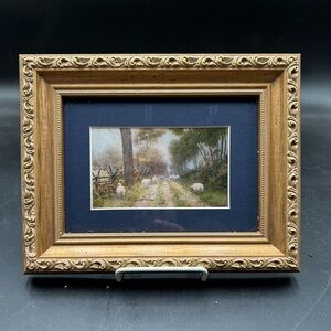 Pastoral scene of sheep by Paul Sawyier Ornate Gold Framed Landscape Painting
